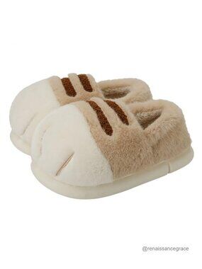 Plush Cat Paw Slippers Non-Slip Memory Foam Women's